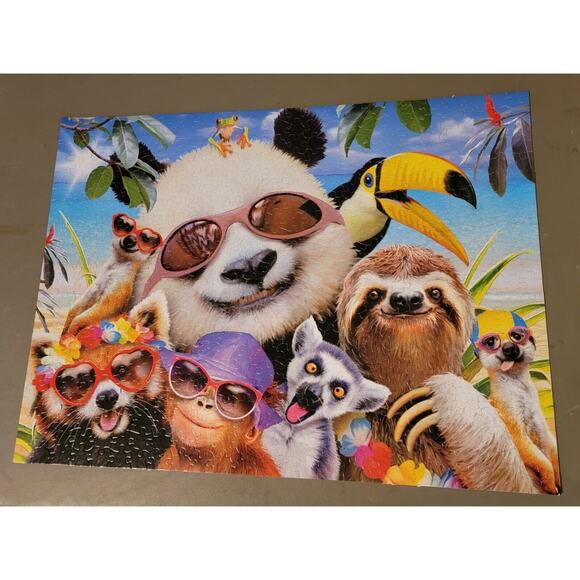 Ceaco Selfies Beach Party Panda Sloth Monkey 550 Piece Jigsaw Puzzle Complete - Picture 2 of 8